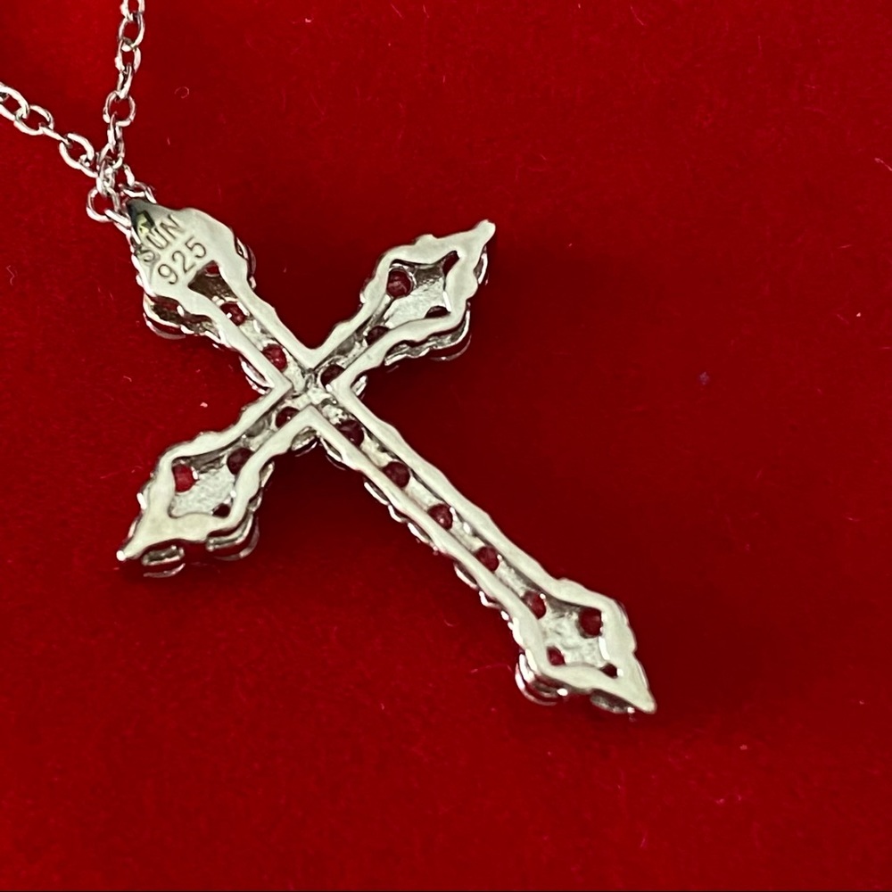 14k white gold  over 925 white lab sapphires Cross necklace - Picture 9 of 16